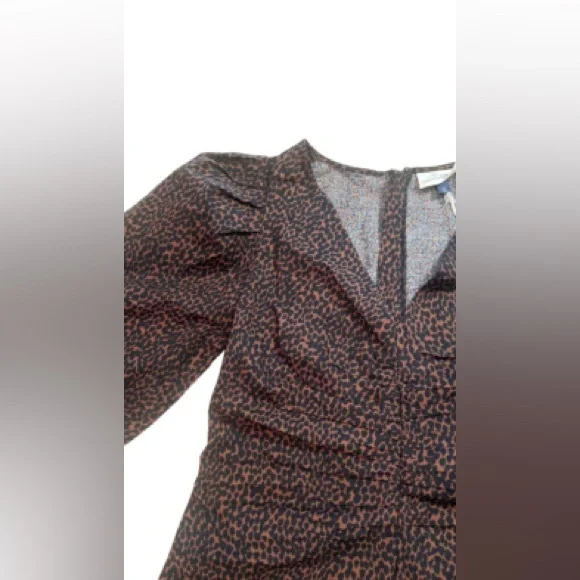 Universal Thread Brown Animal Print Mini Dress Ruched front big puff sleeves NWT - Picture 4 of 16